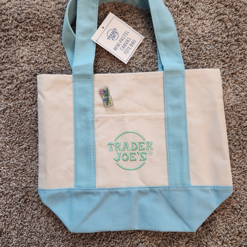 Trader Joe's Pastel Blue Canvas Tote Bag